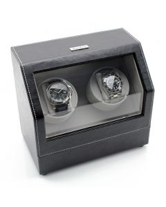 Heiden Battery Powered Dual Watch Winder - Black Leather - HD10-leather