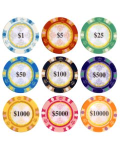 25pc 13.5g Monte Carlo Clay Poker Chips (9 colors) - 25-MONTECARLO
