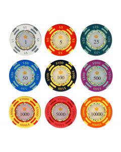 25pc 13.5g Crown Casino Clay Poker Chips (9 colors) - 25-crown-casino