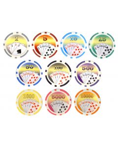 25pc 11.5g Royal Flush Poker Chips (10 colors) - 25-Royalflush