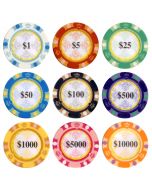 25pc 13.5g Monte Carlo Clay Poker Chips (9 colors) - 25-MONTECARLO