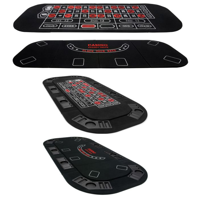 3 in 1 Poker, Blackjack, and Roulette Folding Table Top w/ Cup