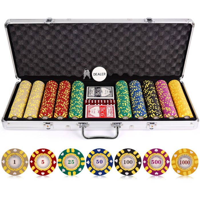 13.5g 500pc Stripe Suited V2 Clay Poker Chips Set from Discount
