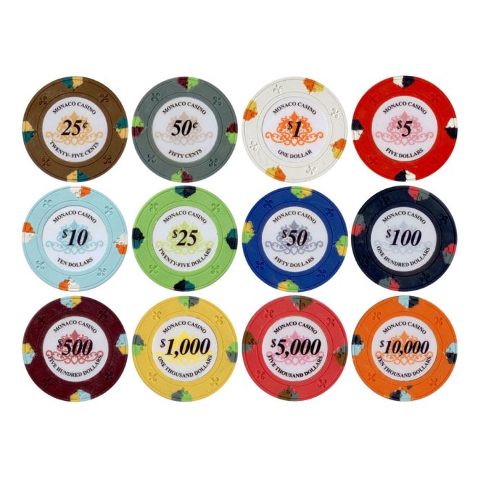 25pc 13.5g Monaco Casino Clay Poker Chips (12 colors) - 25-Monaco