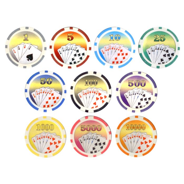 25pc 11.5g Royal Flush Poker Chips (10 colors) - 25-Royalflush