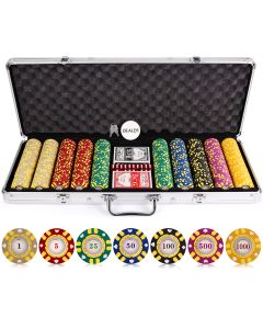 13.5g 500pc Stripe Suited V2 Clay Poker Chips Set - 500-stripe-suited-V2