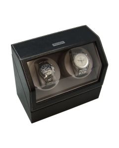 Heiden Battery Powered Dual Watch Winder - Black Leather - OTS-HD10-leather