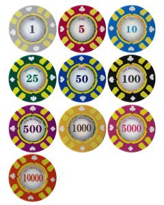 25pc 13.5g Stripe Suited V2 Clay Poker Chips (10 colors) - 25-stripe-suited-V2