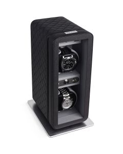 Heiden Monaco Double Watch Winder - Dual Powered - Black Leather - hd20-leather