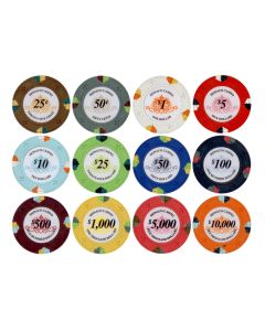25pc 13.5g Monaco Casino Clay Poker Chips (12 colors) - 25-Monaco