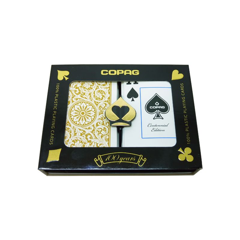 2 Sets Bridge Size Jumbo Index Black Gold Copag Plastic Playing Cards Free Cut 