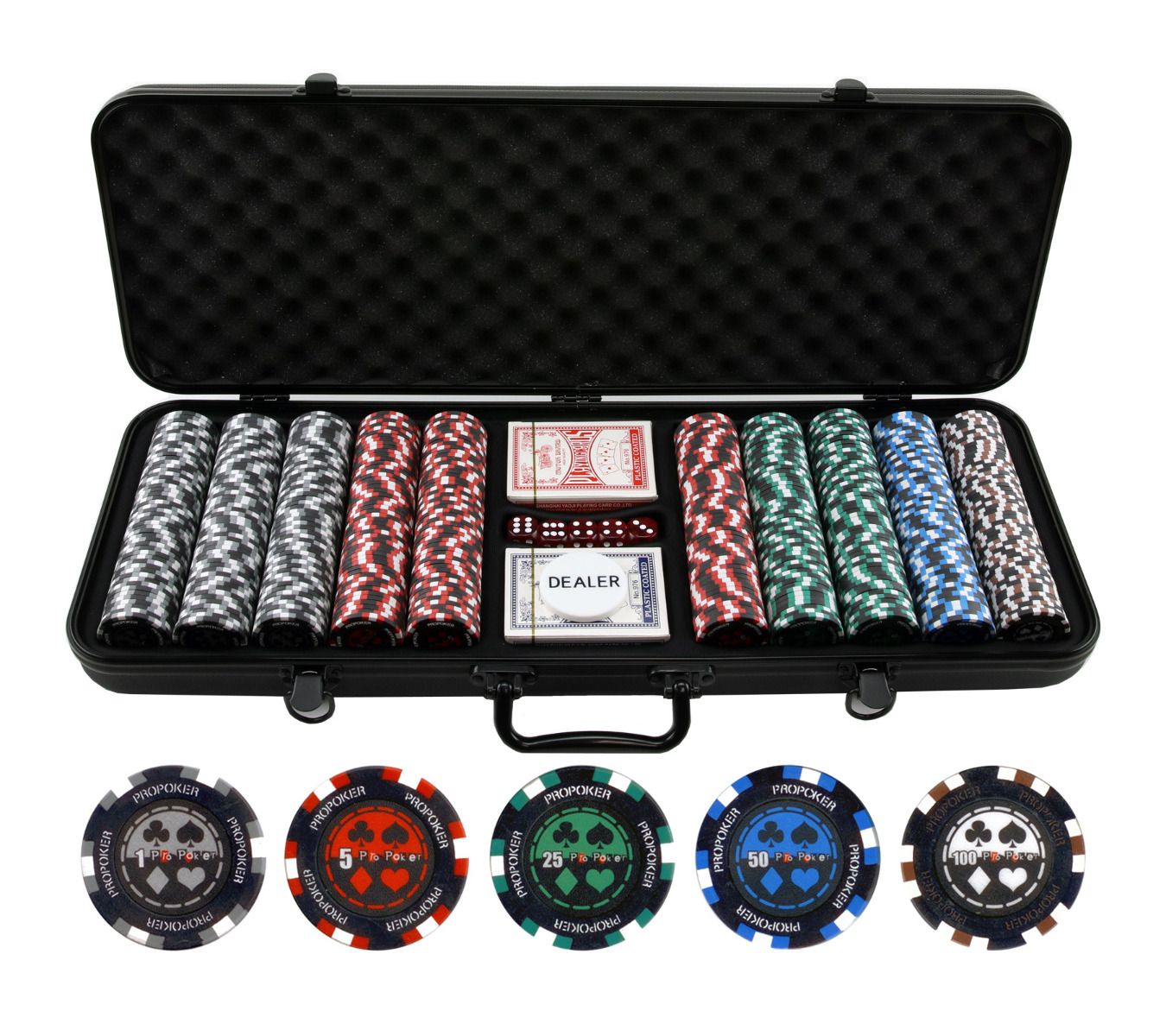 Showdown Poker Chips Set - 500 Heavyweight (13.5-Gram) Clay Composite  Chips, Playing Cards, Dealer Button, & Hi-Gloss Wooden Case - Professional