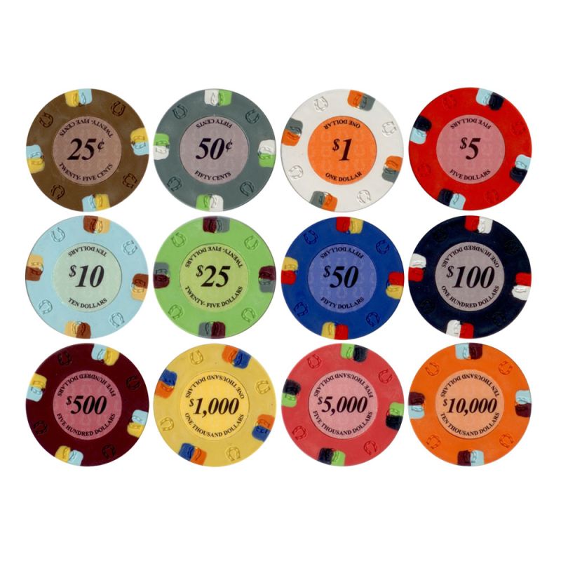 25pc 13.5g Lucky Horseshoe Clay Poker Chips (12 colors) from