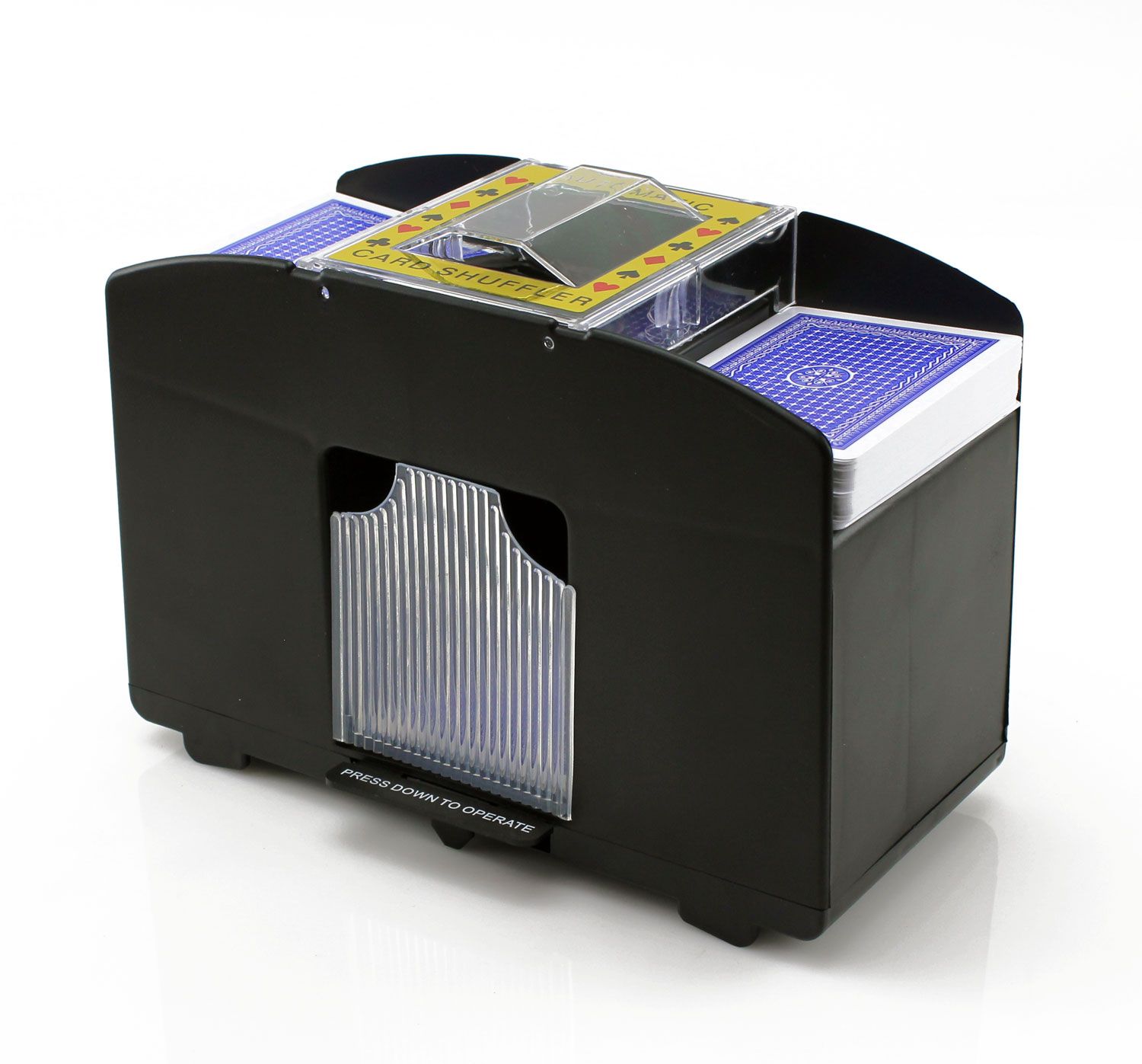 card shuffler that works with sleeves 2600mAh Rechargeable Auto-Stop Automatic Card Shuffler Low Noise Fits 1-2 Decks Compatible Poker, Blackjack, Phase 10 resistant ABS Automatic Card Shuffler for MTG