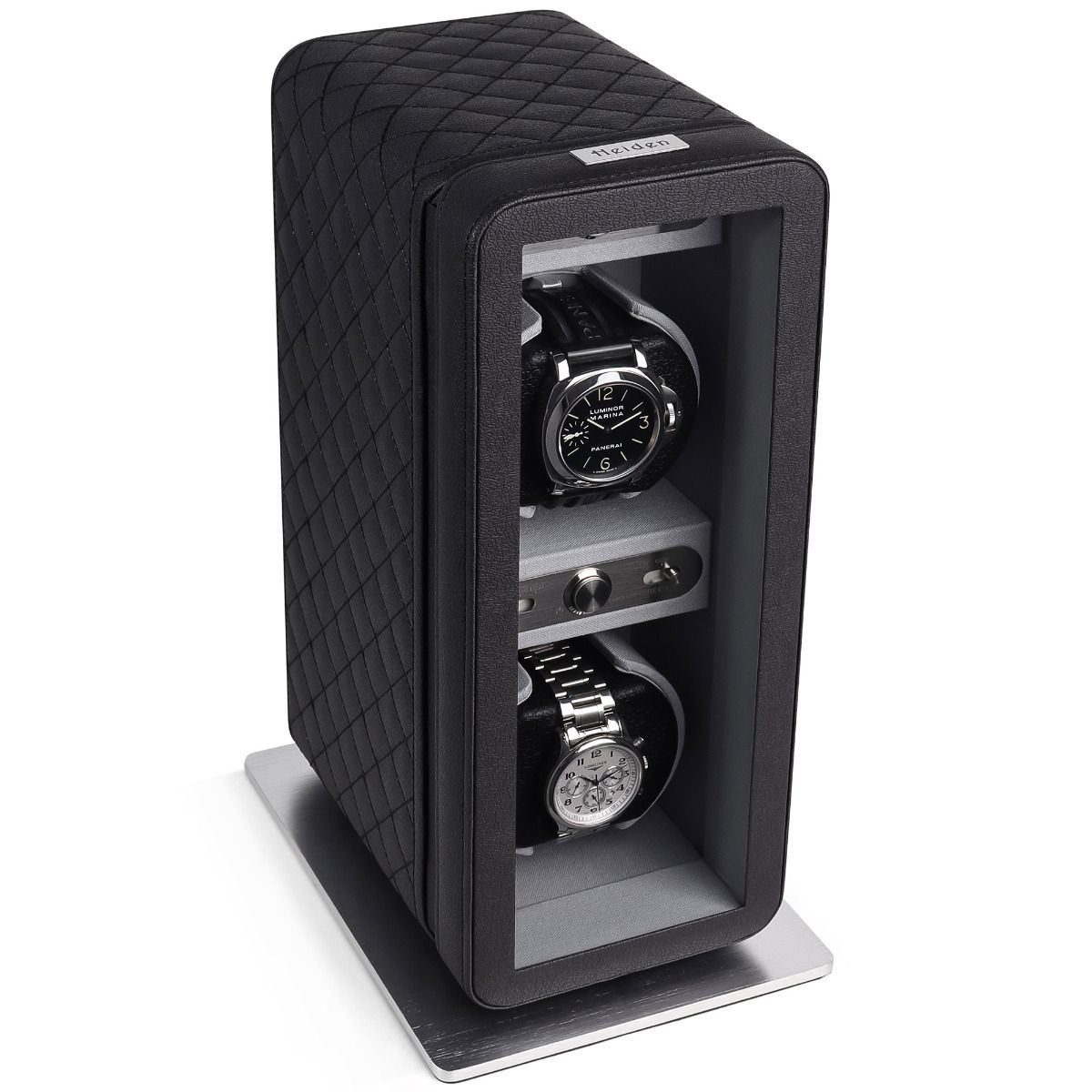 Heiden Monaco Double Watch Winder - Dual Powered - Black Leather
