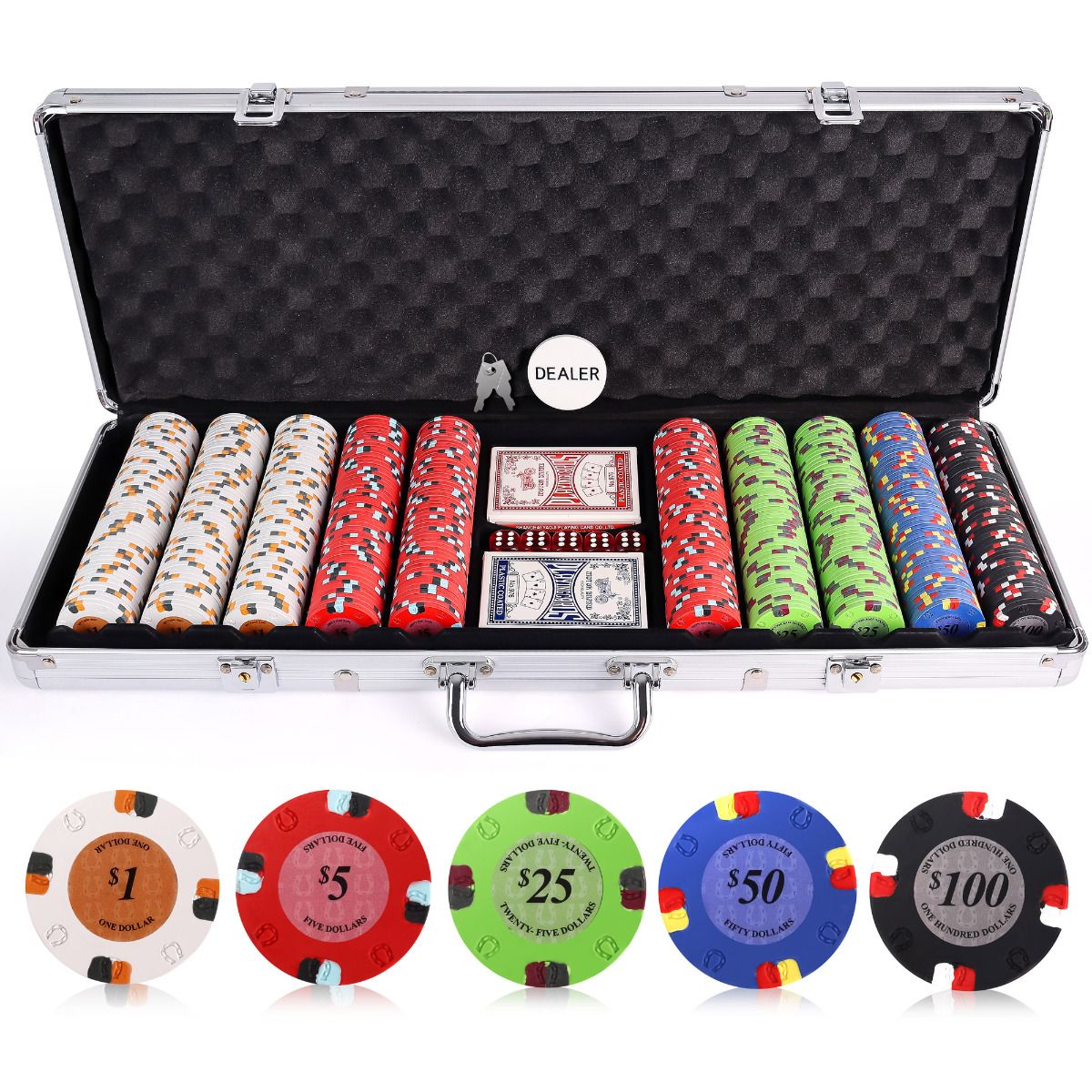 13.5g 500pc Lucky Horseshoe Clay Poker Chips Set from Discount