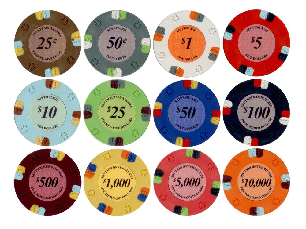 25pc 13.5g Lucky Horseshoe Clay Poker Chips (12 colors) from