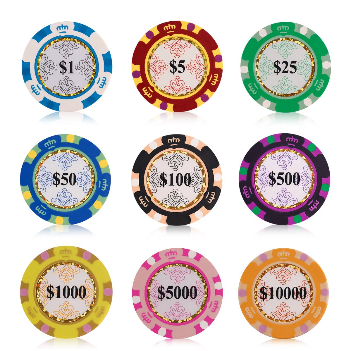 25pc 13.5g Monte Carlo Clay Poker Chips (9 colors) from Discount