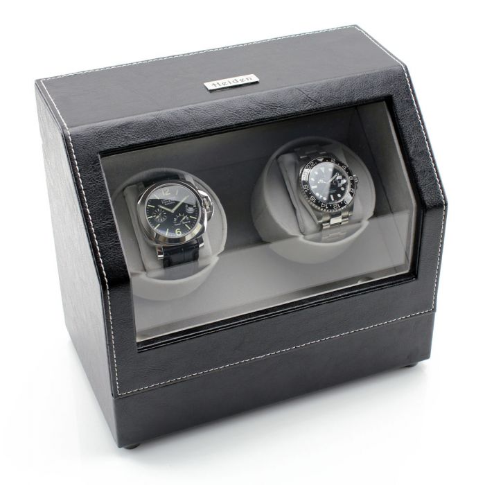 Heiden Battery Powered Dual Watch Winder - Black Leather - HD10-leather