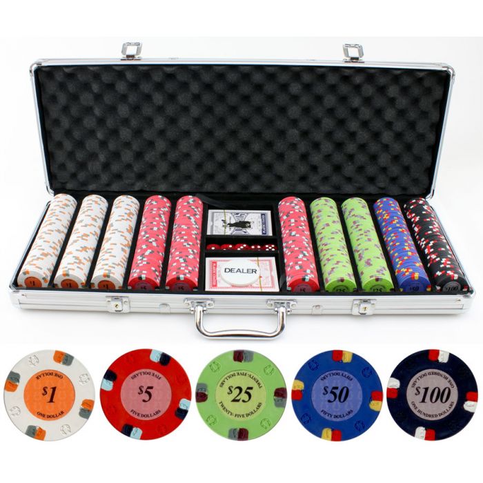 13.5g 500pc Lucky Horseshoe Clay Poker Chips Set - 500-Horseshoe