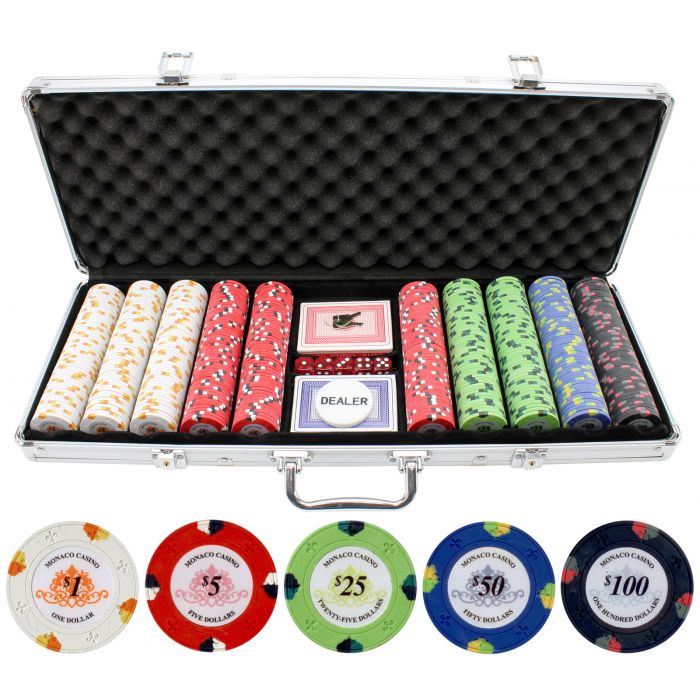 13.5g 500pc Monaco Casino Clay Poker Chips Set - 500-Monaco