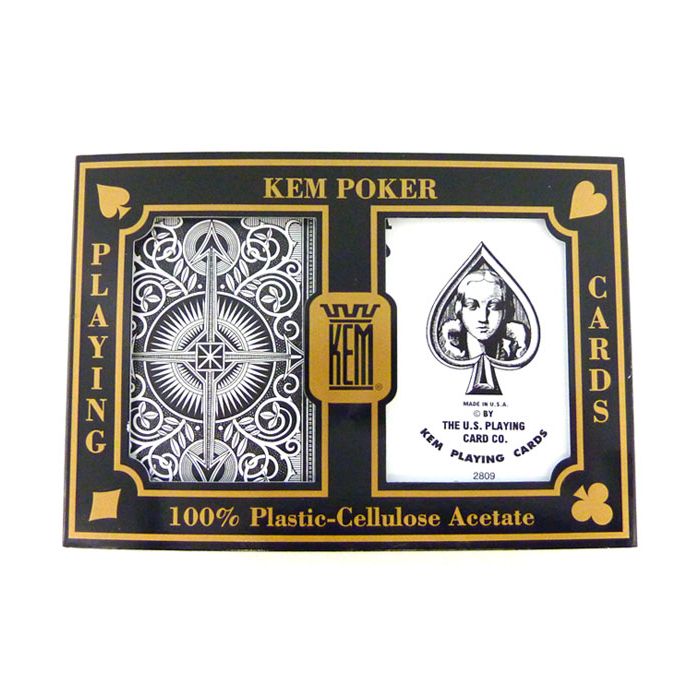 Set of KEM Arrow Black/Gold Bridge Size Regular Index Plastic Playing Cards 