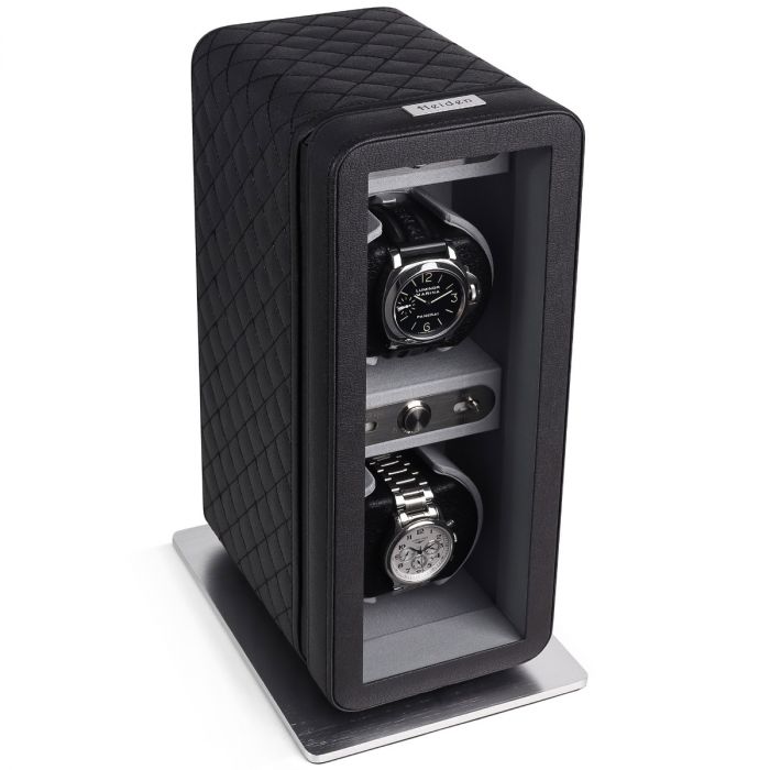 Heiden Monaco Double Watch Winder - Dual Powered - Black Leather - hd20-leather