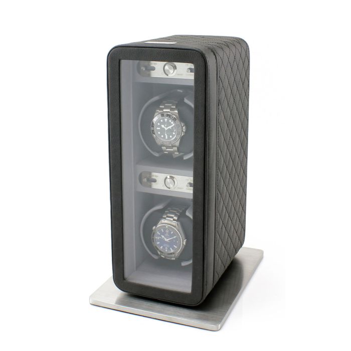 Heiden Monaco Double Watch Winder - Dual Powered - Black Leather - Reconditioned - OTS-hd20-leather